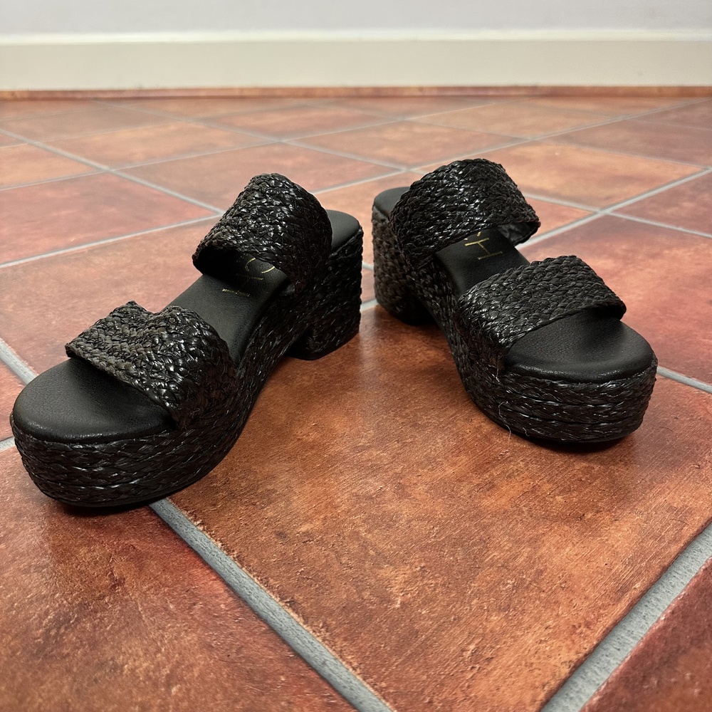 Woven Black Platform Slide Sandals - Picture 3 of 12